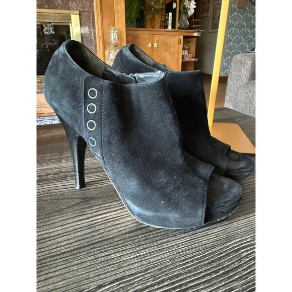 Via Spiga Black Suede Open-Toe Heel Bootie Sz. 7 - Picture 1 of 7
